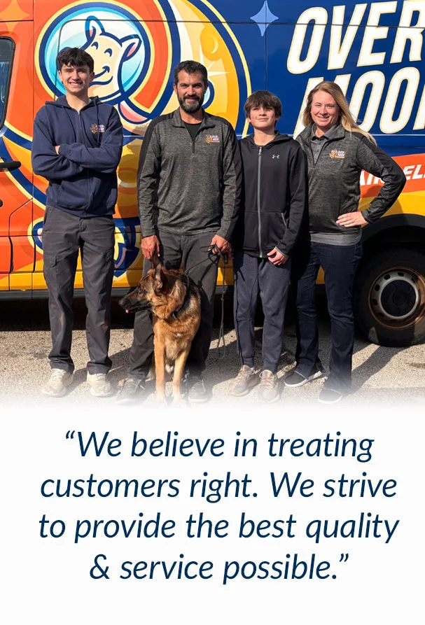 family photo with customer service quote